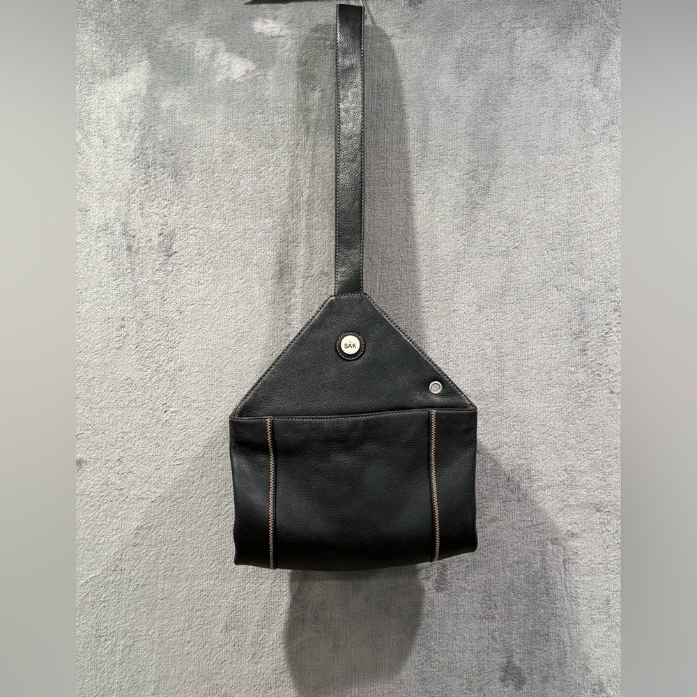 The Sak Black Pebbled Leather Crossbody Messenger Satchel